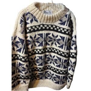 Vintage Del Mundo Oversized Ecuador Wool Fair Isle Sweater Nordic Sz XL Pullover